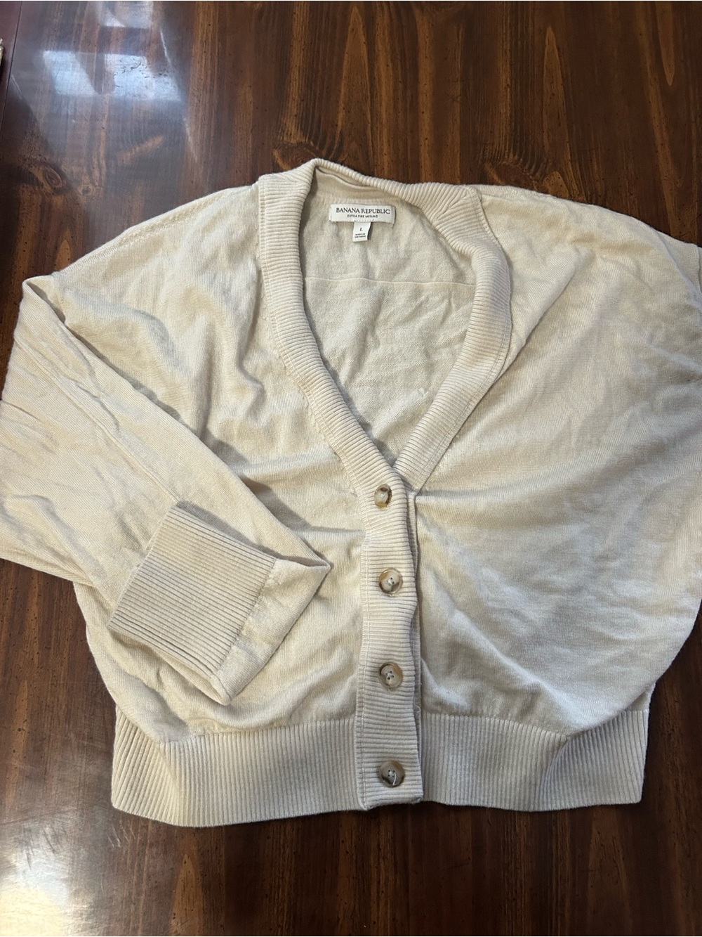 Banana Republic Light Cream V-Neck Button Cardigan